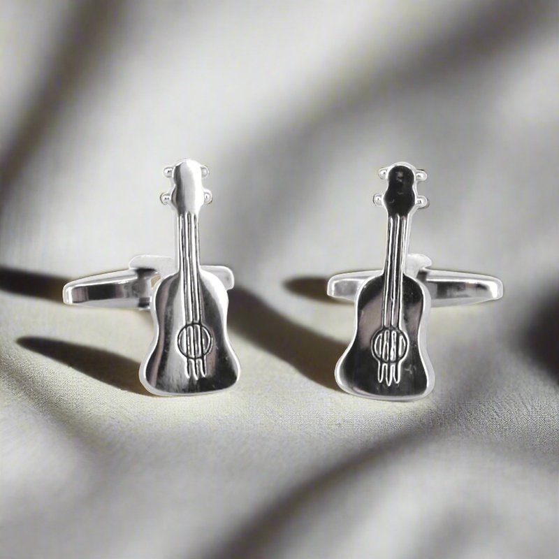 Silver Violin Cufflinks - กระดุมข้อมือ - โลหะ สีเงิน