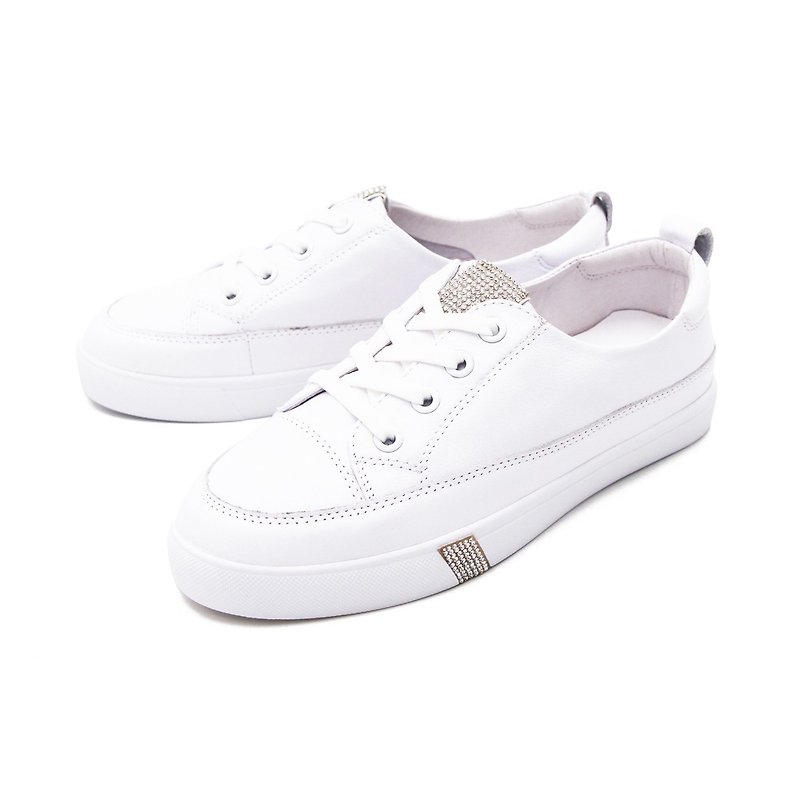 WALKING ZONE (female) classic lace-up casual shoes women's shoes-white (otherwise black) - รองเท้าลำลองผู้หญิง - หนังแท้ 