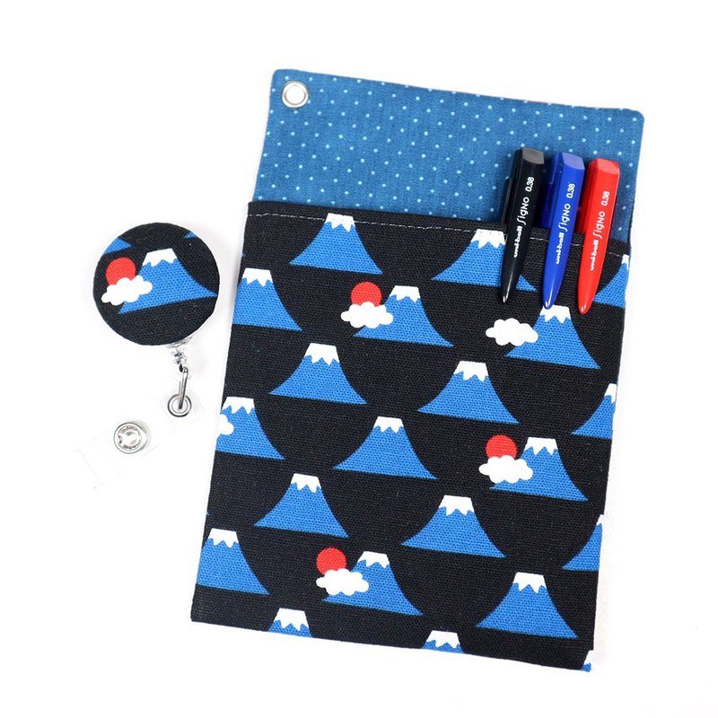 醫師袍 口袋式 防漏墨 筆袋+證件夾 -富士山 (黑) - 鉛筆盒/筆袋 - 棉．麻 藍色