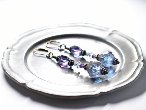 Zenith blue Czech beads, purple German beads, amethyst and