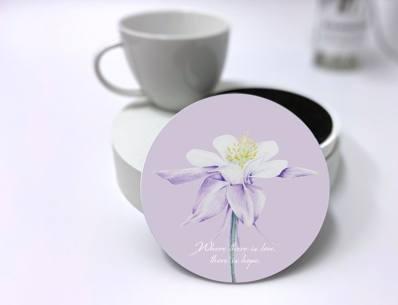 Fashion flower language Morandi illustration ceramic coaster - purple love - Coasters - Porcelain 