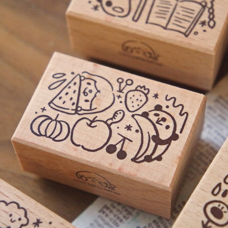 rubber stamp/little girls & pandas/fruit - Stamps & Stamp Pads - Plastic Red