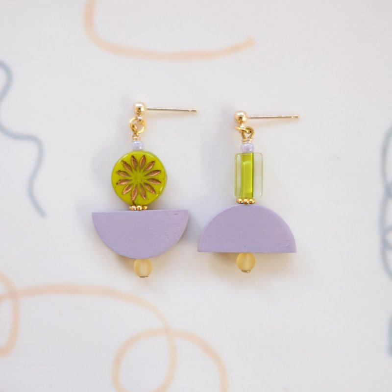 Pear Green Geometric Glass Earrings, Post Earrings, Clip On Earrings - ต่างหู - แก้ว สีม่วง