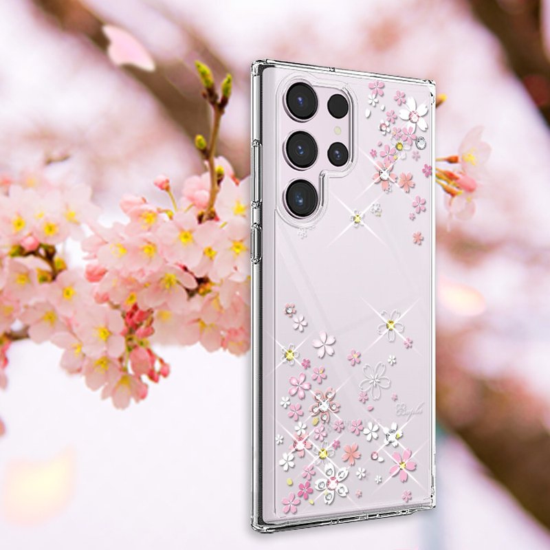 Samsung S25/S24/S23/S22 輕薄軍規防摔水晶彩鑽手機殼-浪漫櫻 - 手機殼/手機套 - 其他材質 多色