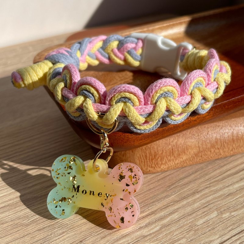 Rainbow | Hand knitted adjustable pet collar - Collars & Leashes - Cotton & Hemp 