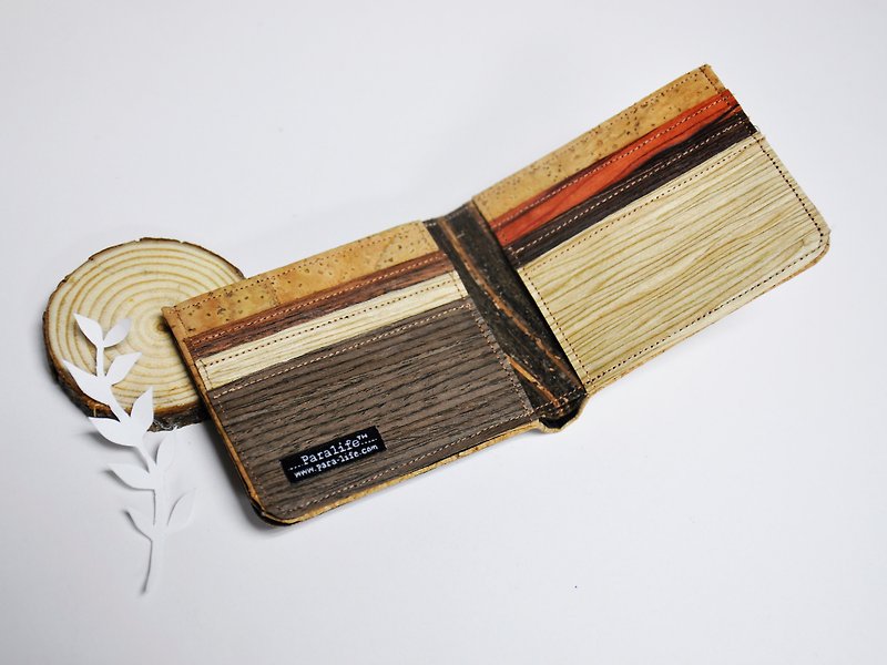 Paralife Custom Handmade Wood Mixed Cork  Short Wallet  / Purse (custom made) - กระเป๋าสตางค์ - ไม้ สีส้ม