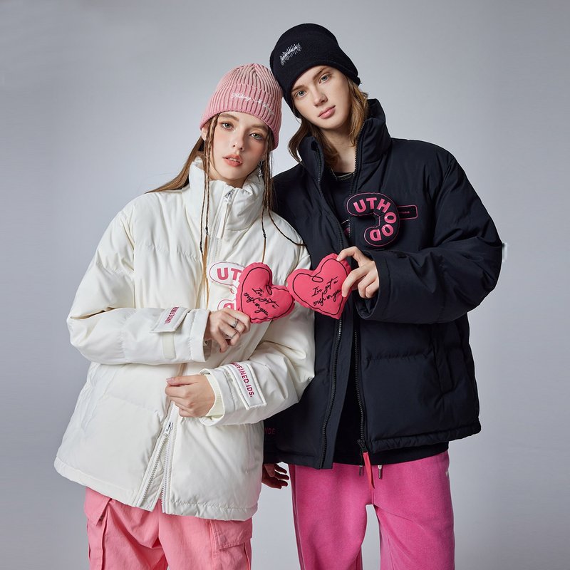 Couples stand collar down jacket winter love Velcro coat female - Men's Coats & Jackets - Polyester Pink