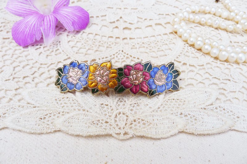 80s Sweet Vintage Cloisonné Enamel colorful floral hair clips hair accessories - Hair Accessories - Enamel Multicolor