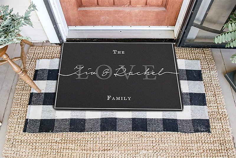 Customize Doormat- B&W Love design - Rugs & Floor Mats - Other Man-Made Fibers Black