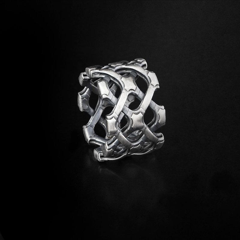 ZigZag Handmade 925k Oxidized Sterling Silver Statement Ring - 戒指 - 純銀 