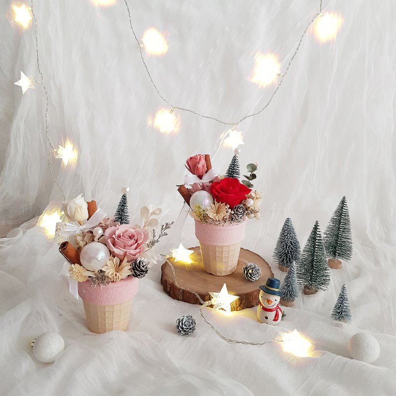 Xmas|Forever Rose|Exchange Gifts|Ice Cream Sundae|Mini Potted Flowers|Christmas Gifts - Dried Flowers & Bouquets - Plants & Flowers Pink