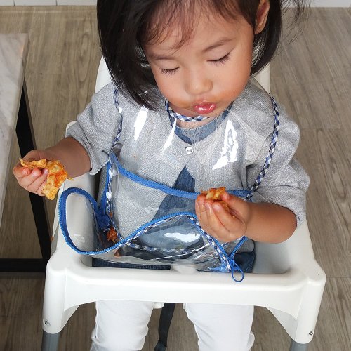CLARECHEN x Get a bib in one pocket_transparent blue plaid_cutlery bag