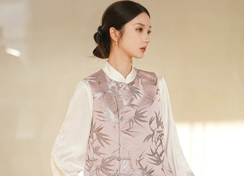 喜竹新中式 唐裝中國風盤扣背心 - 女上衣/長袖上衣 - 其他材質 粉紅色