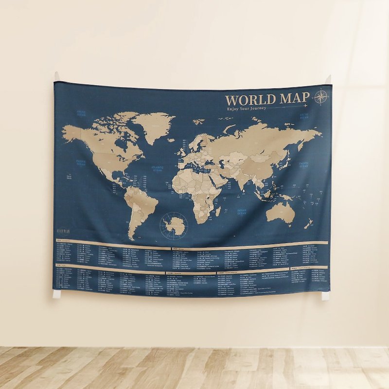 World map hanging cloth-recording the journey around the world - โปสเตอร์ - ไฟเบอร์อื่นๆ สีน้ำเงิน