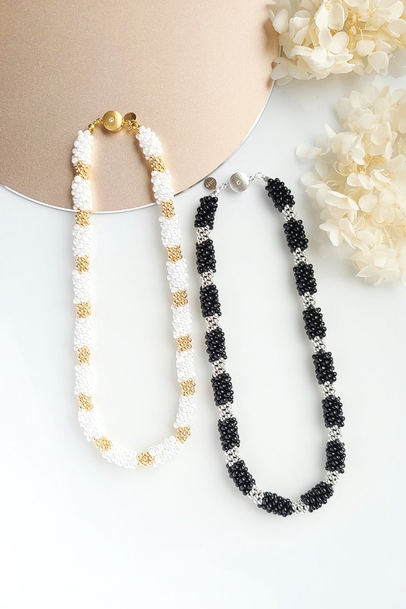 Two-toned Elegant Beaded Necklaces - Necklaces - Other Materials Black