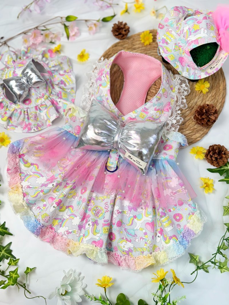 UMI Clothes 手作寵物服飾  夢幻獨角獸胸背裙 - 寵物衣服 - 棉．麻 粉紅色