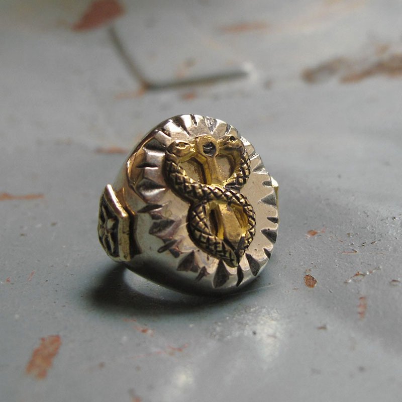 แหวน งู ไบค์เกอร์ นักขี่มอเตอร์ไซด์ กะโหลก วินเทจ แม็กซิกัน - แหวนทั่วไป - โลหะ สีเงิน