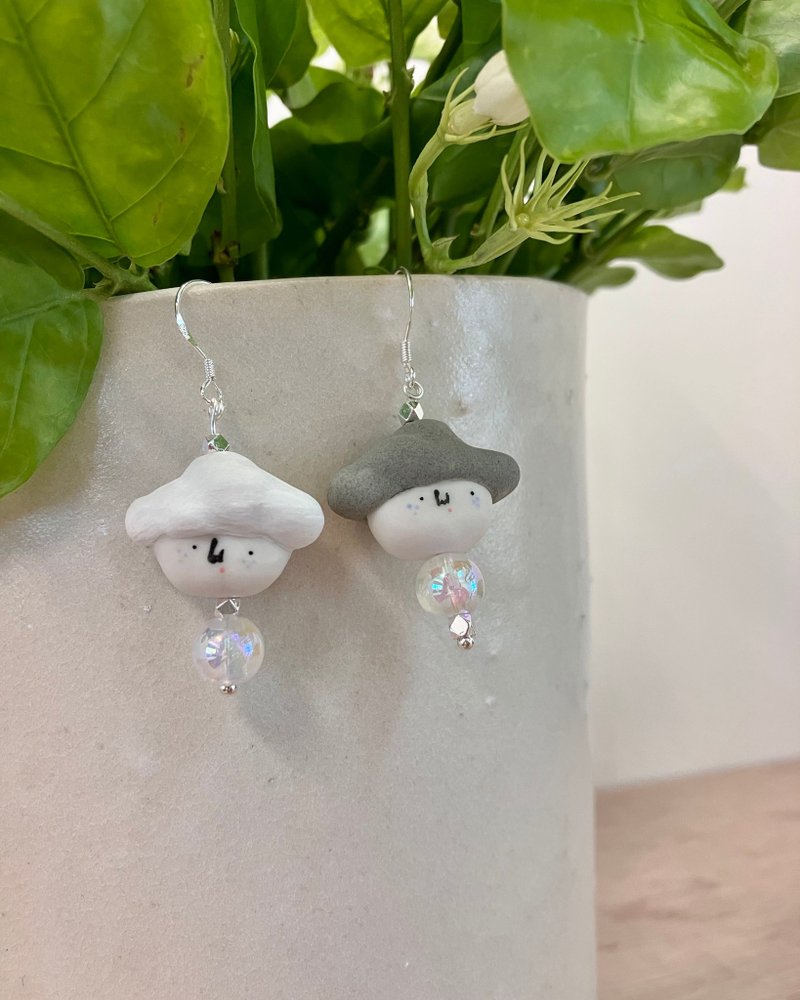 Miss Hairy Porcelain Earrings - ต่างหู - ดินเผา ขาว