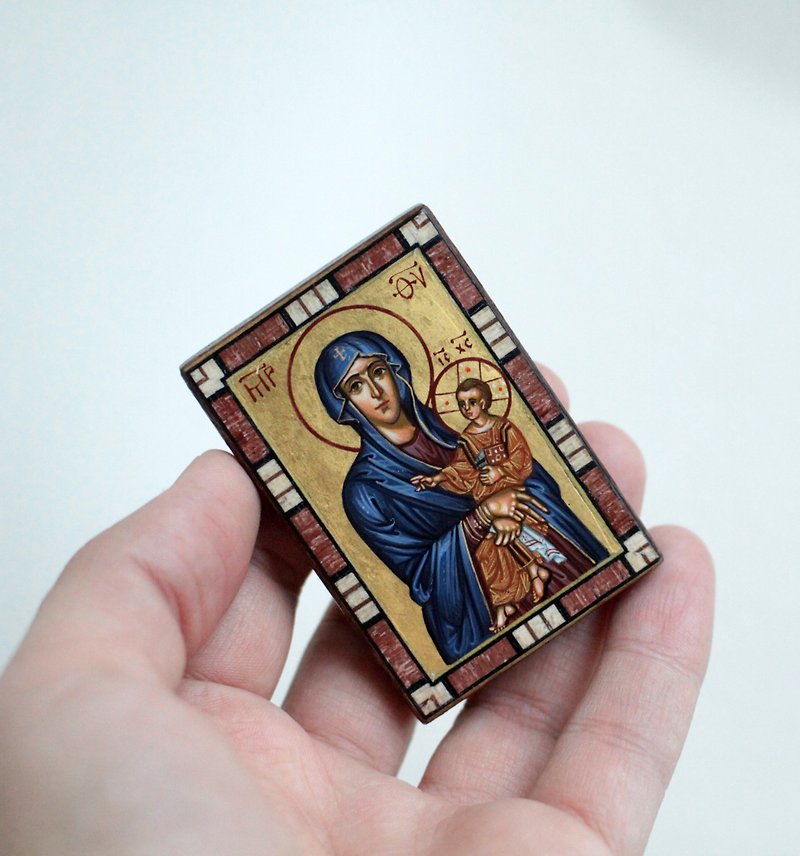 hand painted orthodox christian Virgin Mary icon, Salus Populi Romani miniature - Other - Eco-Friendly Materials Brown