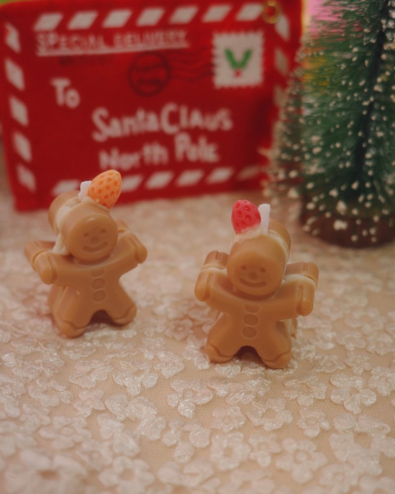 奶油莓果抱抱薑餅人蠟燭 二入組 薑餅人蠟燭 聖誕蠟燭 聖誕禮物 - 香氛蠟燭/燭台 - 蠟 