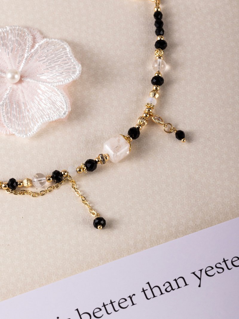 Good lately. White Ghost Sugar Stone Moonstone 14K Gold Filled Crystal Ore Bracelet - สร้อยข้อมือ - คริสตัล สีดำ