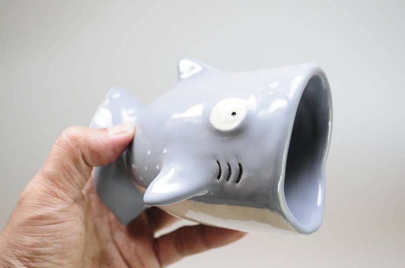 Baby shark ceramic mug, Grey Shark ceramic mug - Mugs - Pottery Gray
