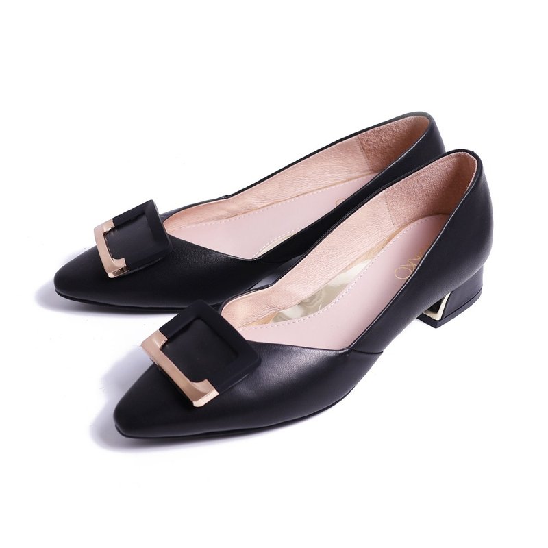 輕奢魅力真皮低跟包鞋黑色 - 高跟鞋/跟鞋 - 真皮 黑色