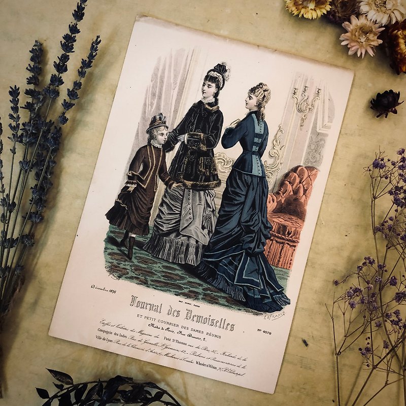 法國百年手工上色19世紀時裝版畫 - 其他 - 紙 卡其色