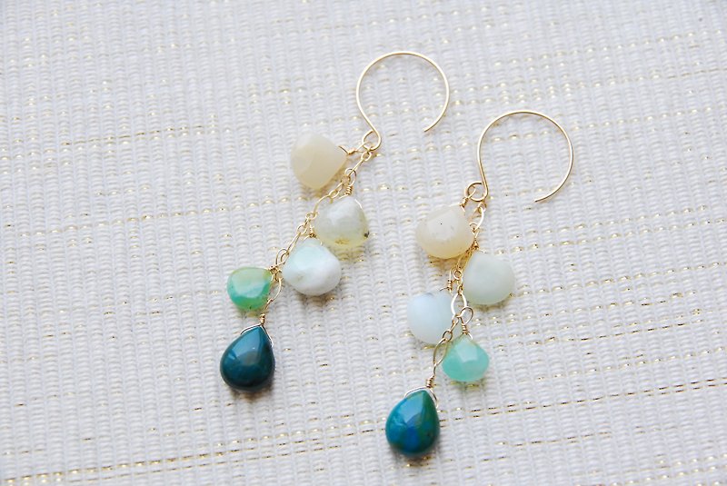 Blue Opal's Suzaku Earrings 14 kgf - Earrings & Clip-ons - Semi-Precious Stones Blue