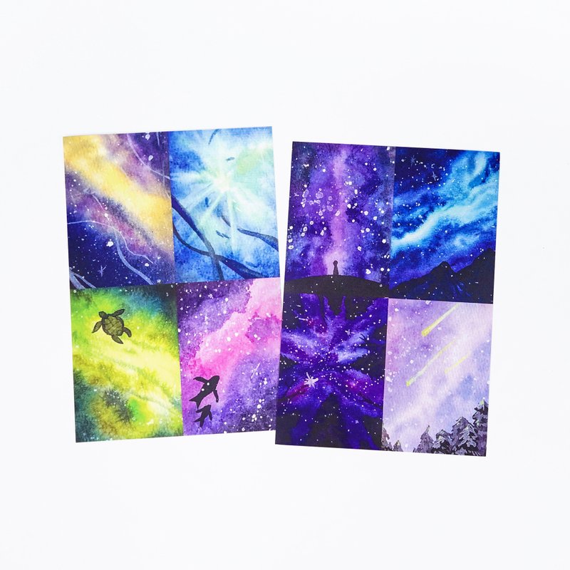 【夏的記憶】水彩插畫 明信片 一套全兩款 複製畫 星夜 星空 夜空 - 卡片/明信片 - 紙 多色