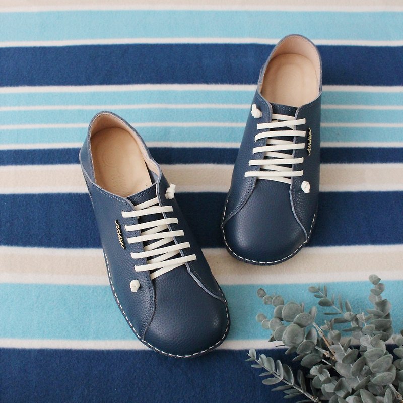 [The first choice for lazy people] MIT comfortable steamed bun shoes. Genuine Leather. Calf blue 5918 - Men's Casual Shoes - Genuine Leather Blue