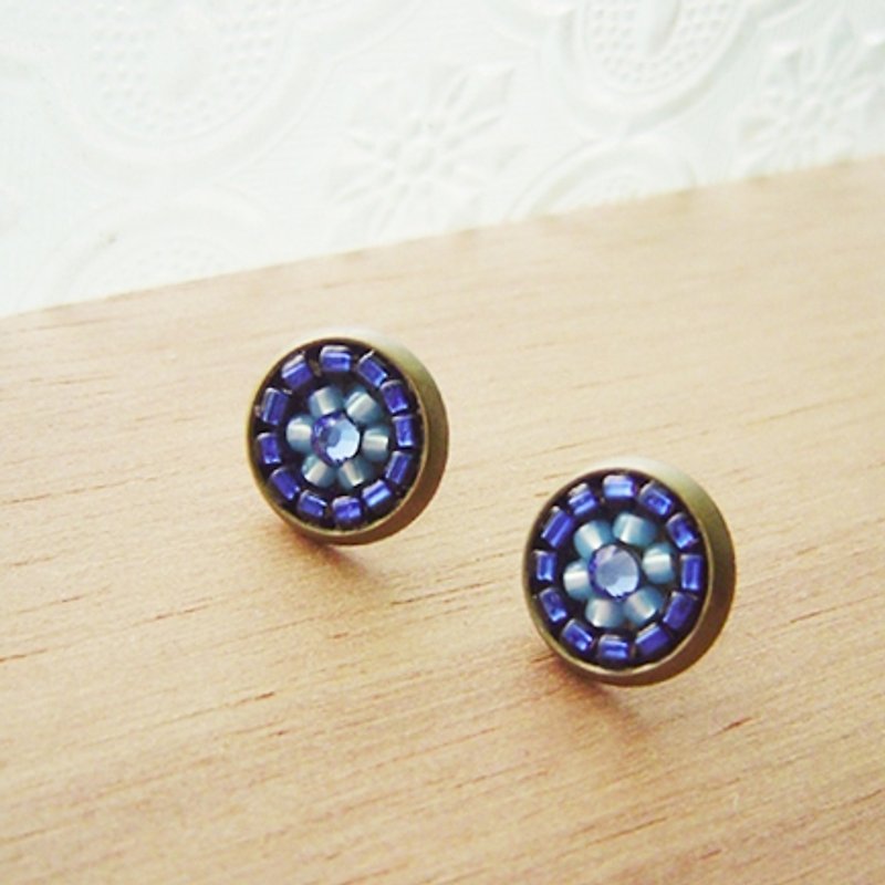 Deco tiles Earrings brilliant blue majolica mosaic vintage beads - Earrings & Clip-ons - Glass Blue