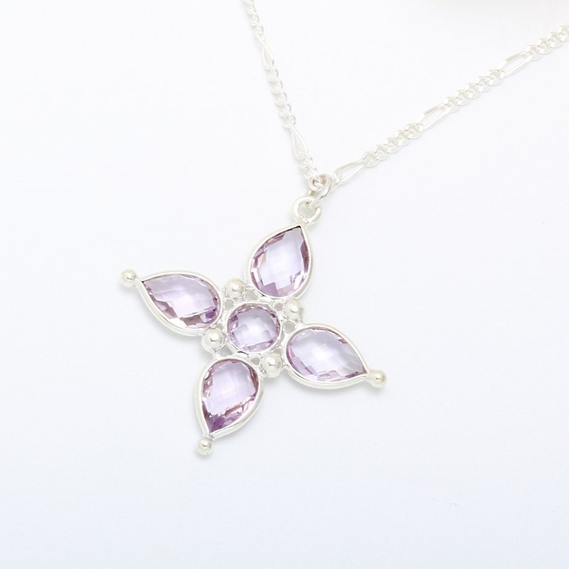 天然紫水晶 十字 Amethyst s925 純銀 項鍊  - 項鍊 - 寶石 紫色