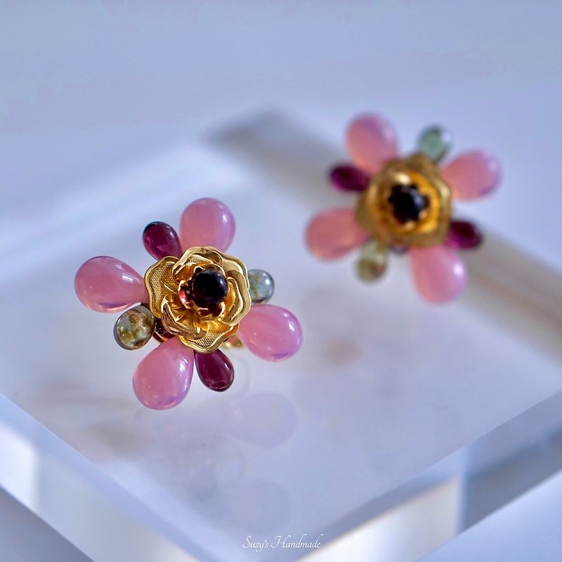 VINTAGE Downton Abbey Handmade Glaze Flora Elegant Clip-ons MONET - Earrings & Clip-ons - Colored Glass 