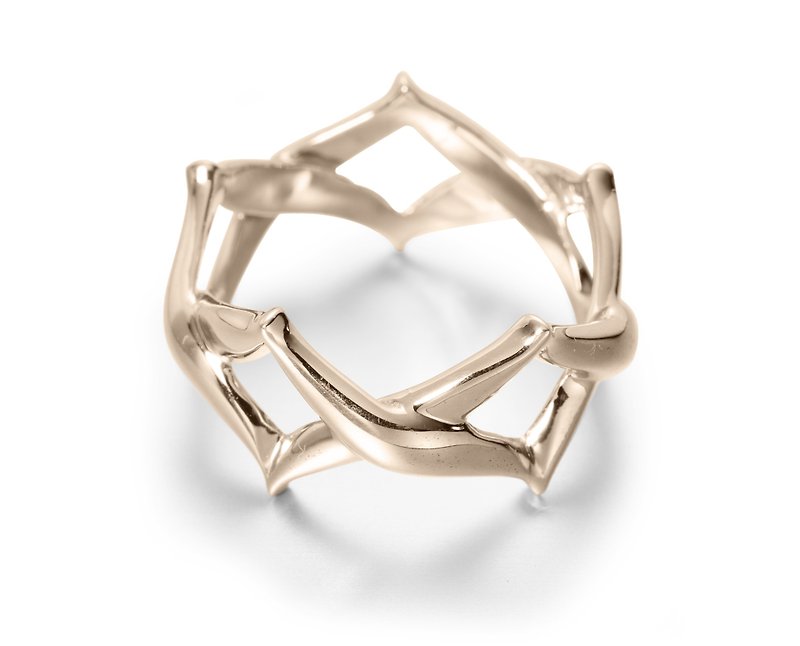 純銀紳士立體交叉戒指 黃金925銀飾寬版戒指 創新中性純銀戒指 - 對戒 - 純銀 金色