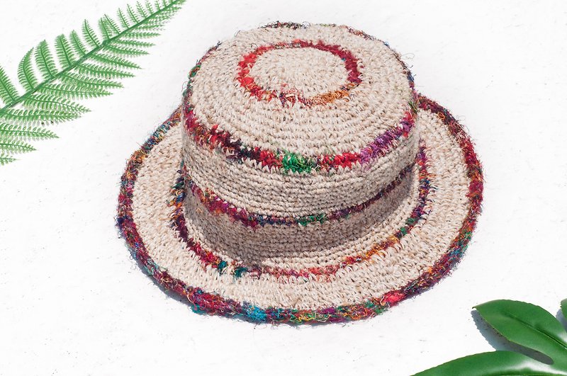 Hand-braided cotton Linen Sari cap / knit cap / hat / straw / straw hat - hand twist line Sari - Hats & Caps - Cotton & Hemp Multicolor