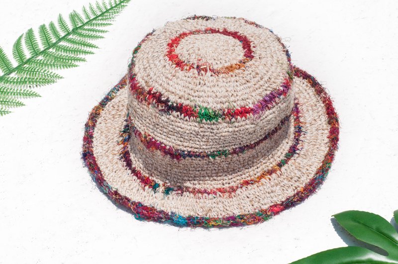 Hand-braided cotton Linen Sari cap / knit cap / hat / straw / straw hat - hand twist line Sari - Hats & Caps - Cotton & Hemp Multicolor