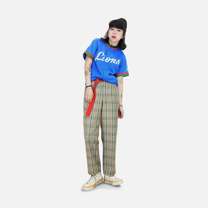 A‧PRANK: DOLLY :: retro VINTAGE card its checkered blue and green straight straight pants Check pants suit pants - Women's Pants - Cotton & Hemp 