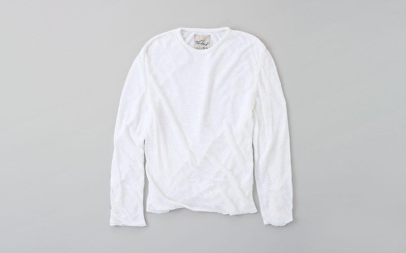 Linen knit mens / L long sleeve pullover (white) - Women's Tops - Cotton & Hemp White