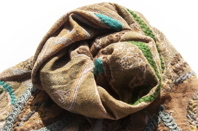 喀什米爾Cashmere/水煮羊毛披肩/針織圍巾/刺繡圍巾/羊絨披巾-花 - 圍巾/披肩 - 羊毛 多色