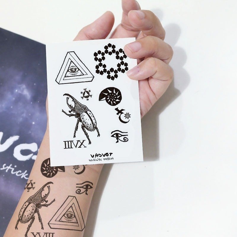 TU tattoo sticker - small shells hippocampus / tattoos / waterproof tattoo / Original /small collection - สติ๊กเกอร์แทททู - กระดาษ สีดำ