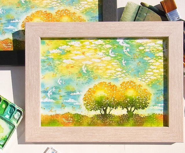 The sky dyed in osmanthus】インテリア アートプリント 水彩画 金木犀 