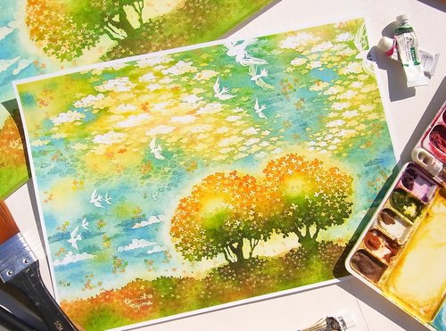 絵 水彩画  インテリア 絵画 インテリア 水彩画 キャンバス画 冬の夜空 絵画 susa-art