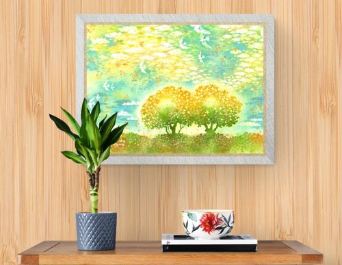金色の風　水彩画 The sky dyed in osmanthus】インテリア アートプリント 水彩画