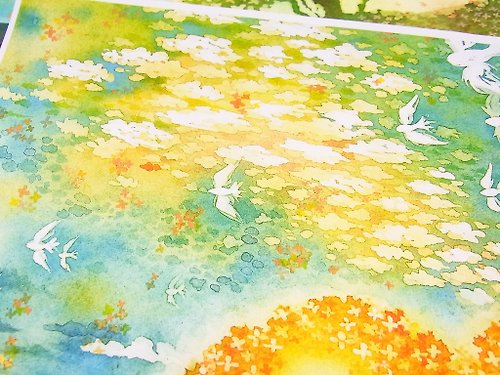 The sky dyed in osmanthus】インテリアアートプリント水彩画金木犀 