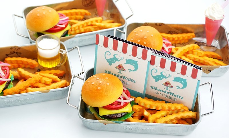 Guest sin burger meal ~ decoration and business card / photo seat - ที่เก็บนามบัตร - ดินเหนียว สีส้ม
