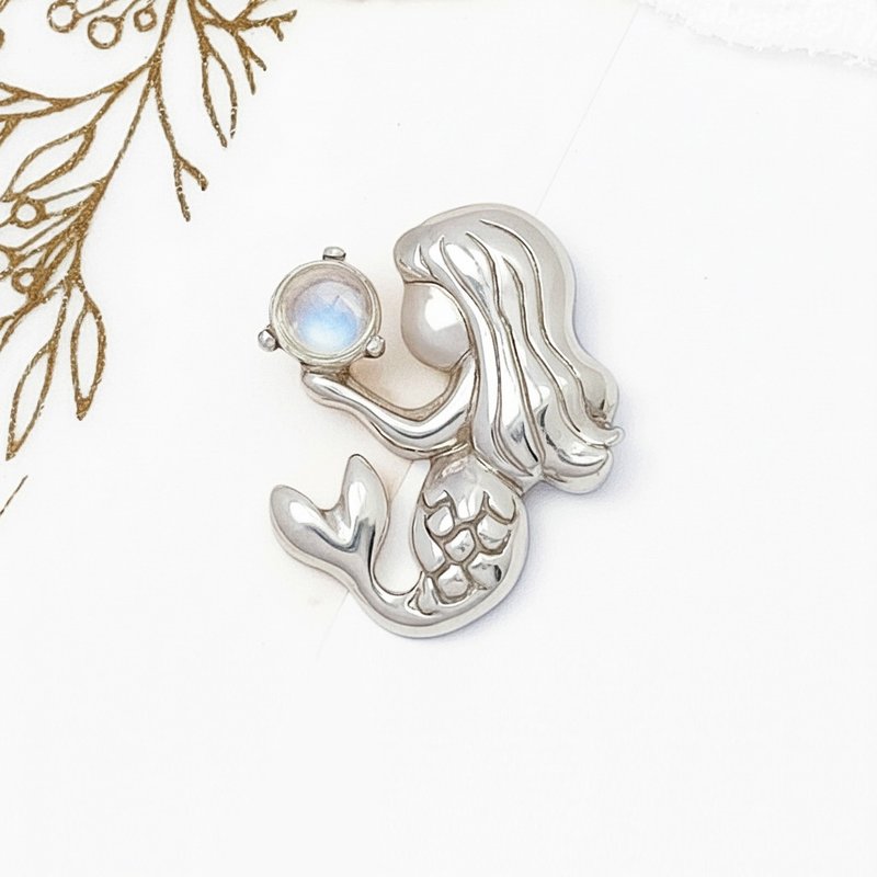 Exclusive Original Design Handmade 925 Sterling Silver Necklace Mermaid Necklace Moonstone - Necklaces - Sterling Silver 