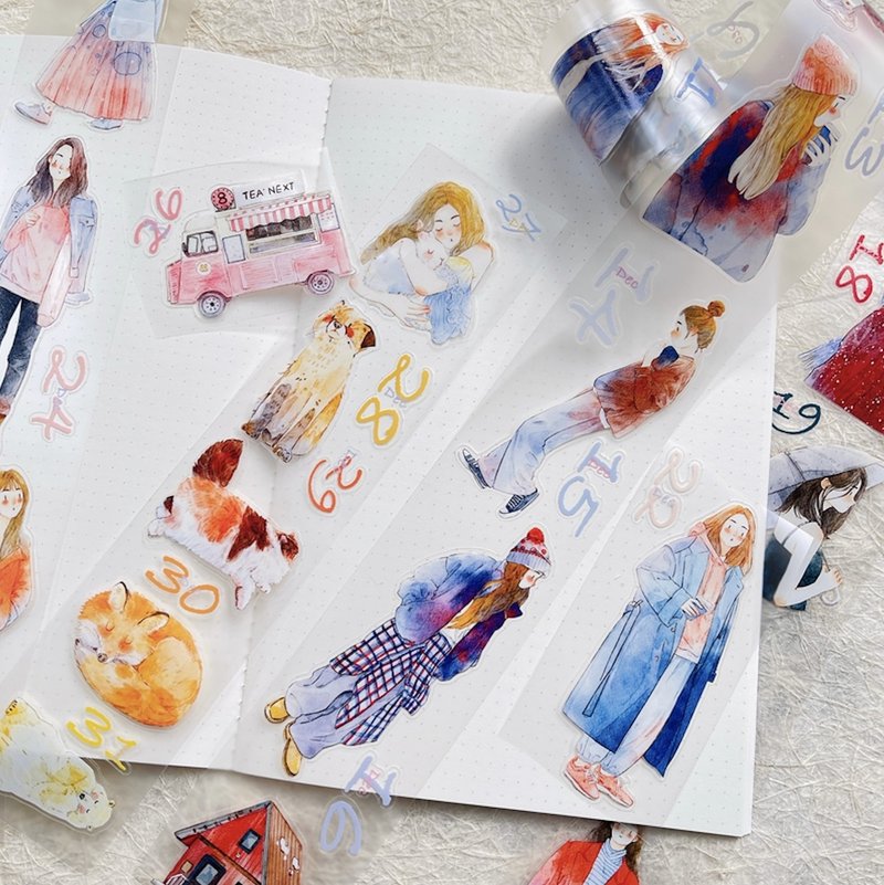 [Special Edition] Ding Ding 365 Days of Spontaneity Stickers - Calendar Style Die-Cut Washi Tape Set (8 Rolls) - มาสกิ้งเทป - วัสดุอื่นๆ หลากหลายสี