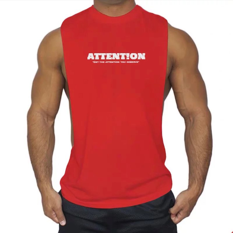 AttentionWear運動挖背背心【紅色燙銀款】│ATTENTION 吸濕排汗 - 男背心 - 棉．麻 紅色