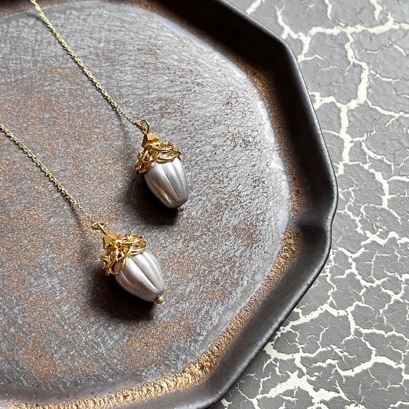 Pine cone earrings (silver gray) - Earrings & Clip-ons - Other Materials Silver